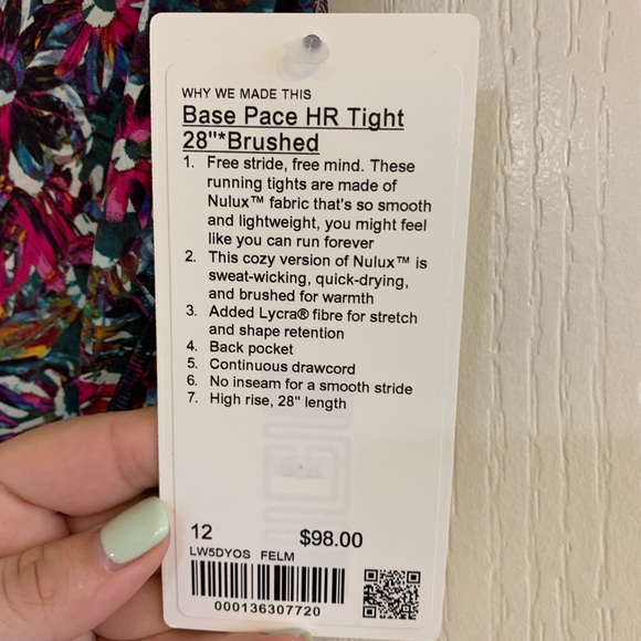Lululemon base pace high-rice running tight 28” - Picture 4 of 5